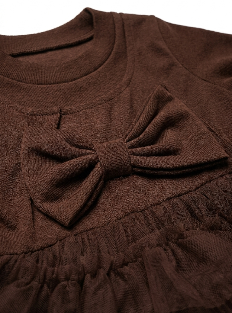 Girls Chocolate Brown Bow Ruffle Tulle Party Dress