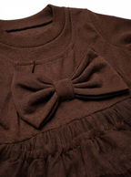 Girls Chocolate Brown Bow Ruffle Tulle Party Dress
