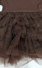 Girls Chocolate Brown Bow Ruffle Tulle Party Dress