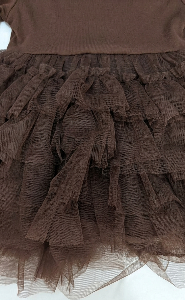Girls Chocolate Brown Bow Ruffle Tulle Party Dress