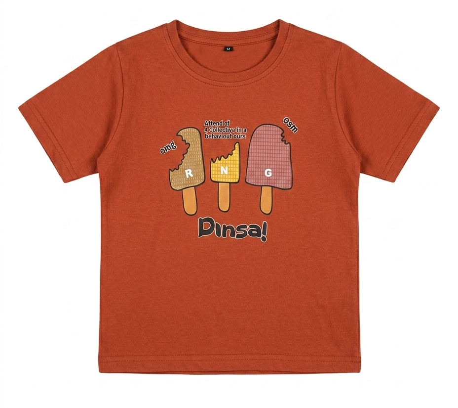 Girls Rust Orange Ice Cream Graphic Cotton T-Shirt