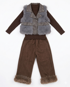 Girls Brown Fur Vest & Wide Leg Pants Winter Co-ord Set