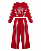 Girls Red Printed Sweatshirt & Cargo Jogger Co-Ord Set