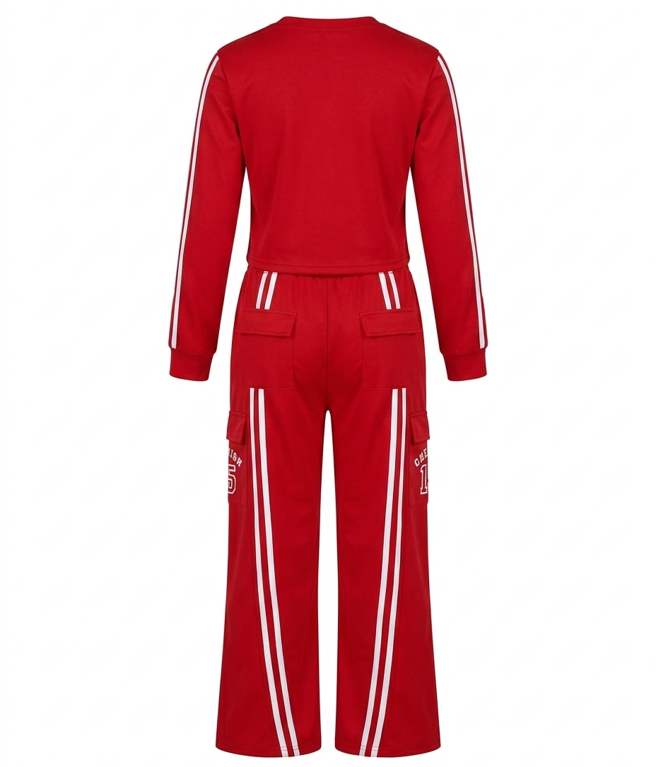 Girls Red Printed Sweatshirt & Cargo Jogger Co-Ord Set