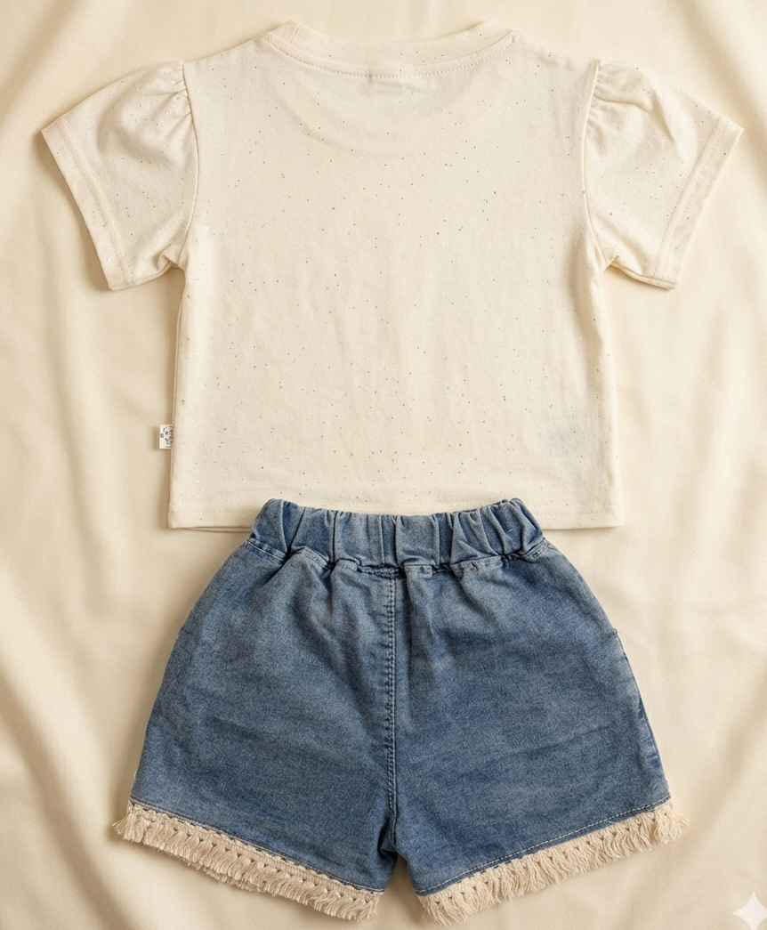 Girls White Butterfly T Shirts and Shorts
