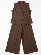 Girls Brown Sleeveless Blazer & Wide Leg Pant Co-Ord Set