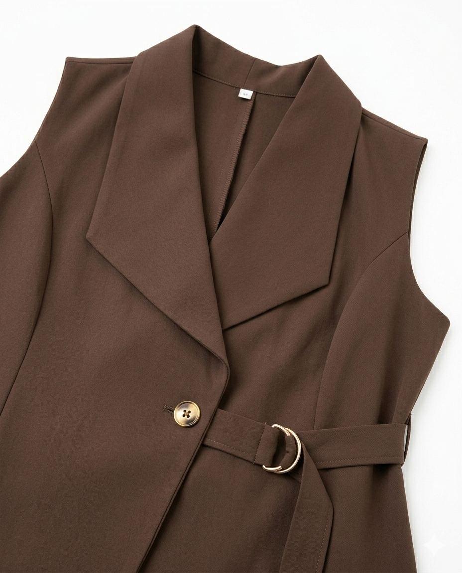 Girls Brown Sleeveless Blazer & Wide Leg Pant Co-Ord Set