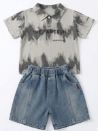 Boys Grey Polo Neck T-Shirt & Blue Denim Shorts