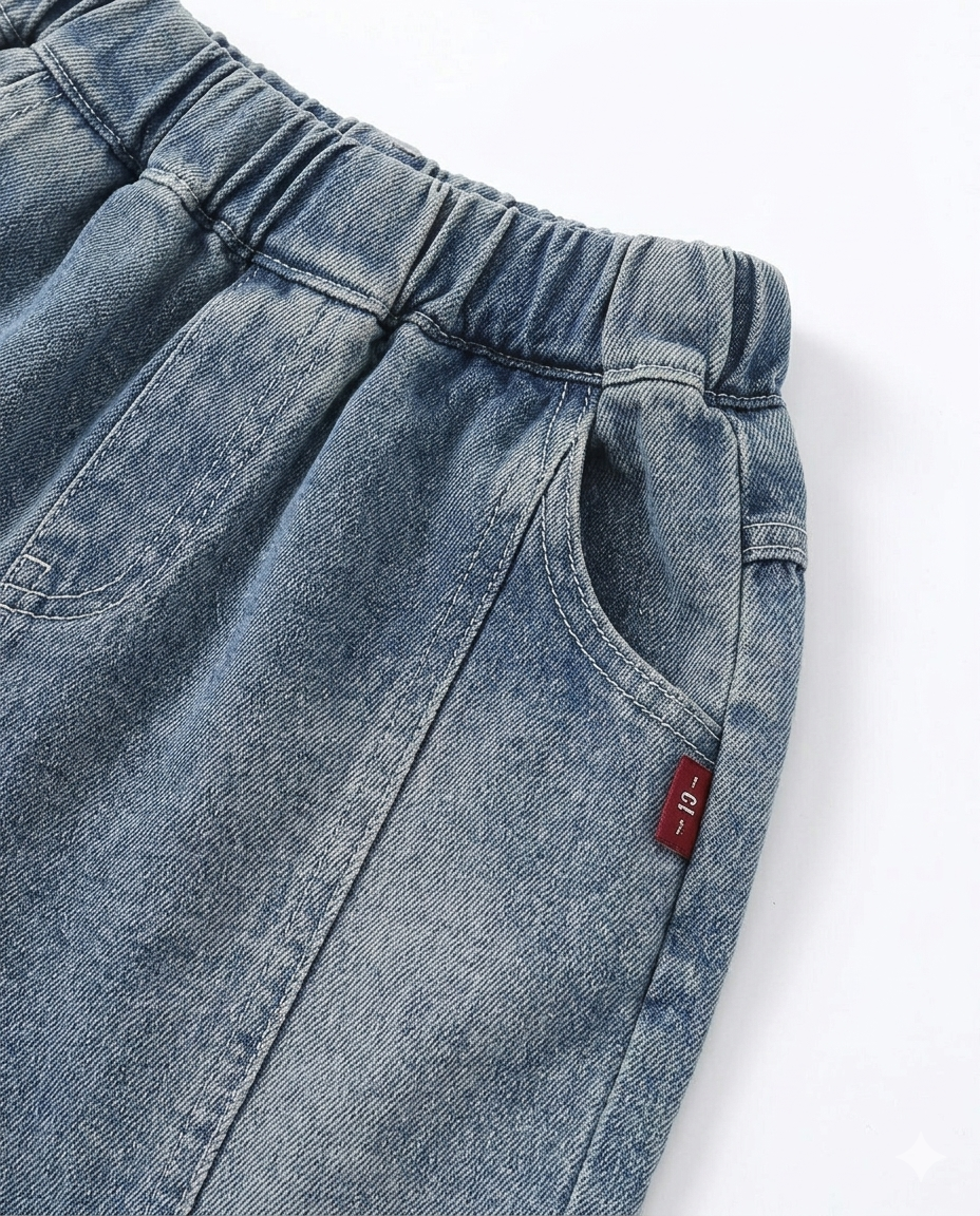 Boys Grey Polo Neck T-Shirt & Blue Denim Shorts