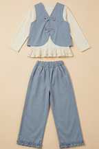 Girls Bear Embroidered Layered Co-Ord 3 Piece Set