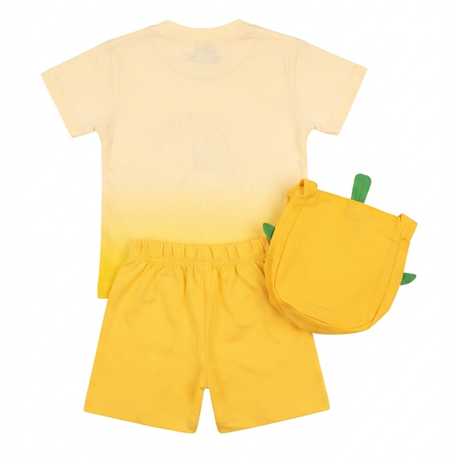 Boys Pear Print T-Shirt & Shorts Set with Matching Sling Bag
