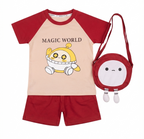 Boys Magic World Print T-Shirt & Shorts Set with Matching Sling Bag