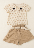 Girls Light Brown Top and Shorts with Belt
