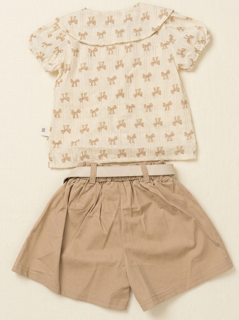 Girls Light Brown Top and Shorts with Belt
