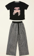 Girls Bow T Shirt with Wide Leg Pants