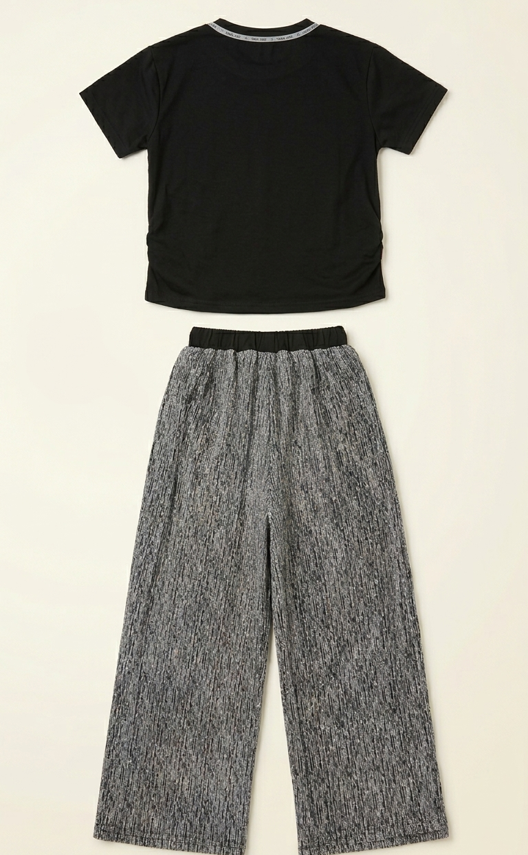 Girls Bow T Shirt with Wide Leg Pants