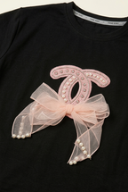 Girls Bow T Shirt with Wide Leg Pants