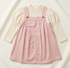 Girls Pink Pinafore Dress with White Ribbed Full Sleeve Top Set