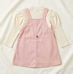 Girls Pink Pinafore Dress with White Ribbed Full Sleeve Top Set