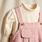 Girls Pink Pinafore Dress with White Ribbed Full Sleeve Top Set