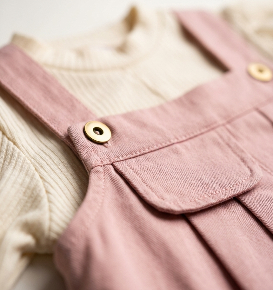 Girls Pink Pinafore Dress with White Ribbed Full Sleeve Top Set