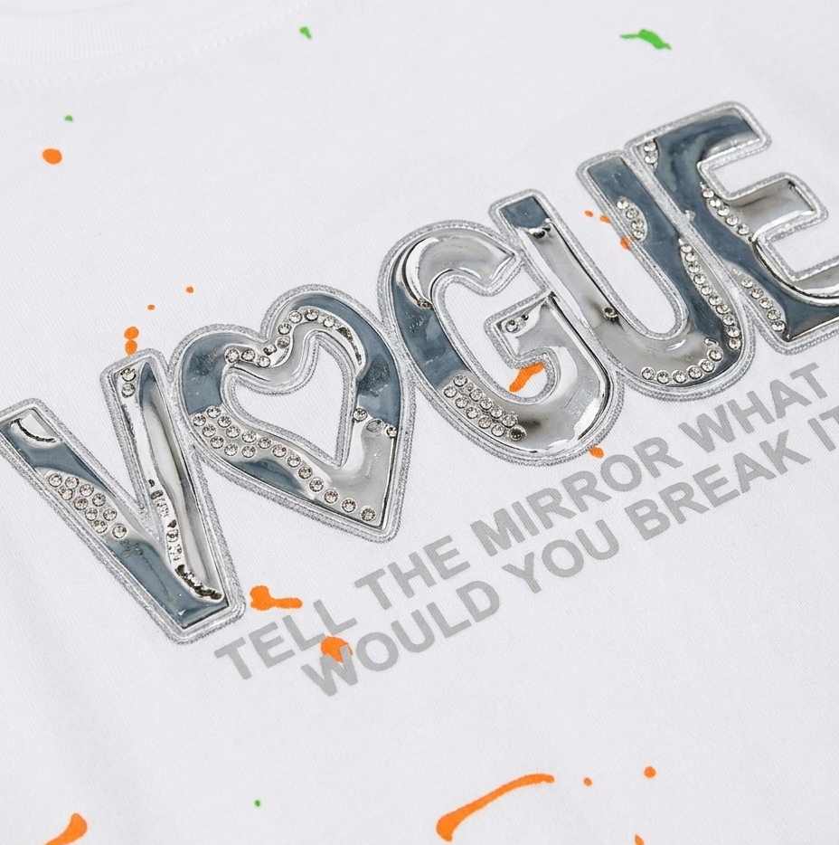 Girls White Vogue Graphic Cotton T-Shirt