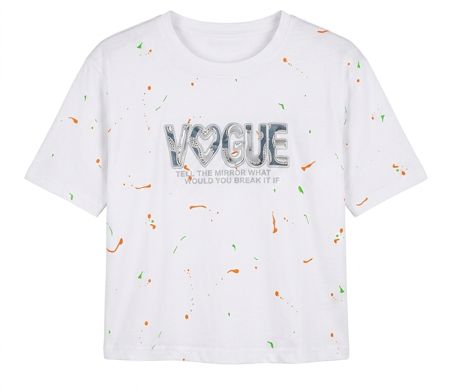 Girls White Vogue Graphic Cotton T-Shirt
