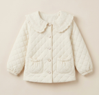 Girls Off White Quilted Winter Jacket with Peter Pan Collar