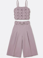 Girls Lilac Woven Crop Top with Wide Leg Pants Co-Ord Set