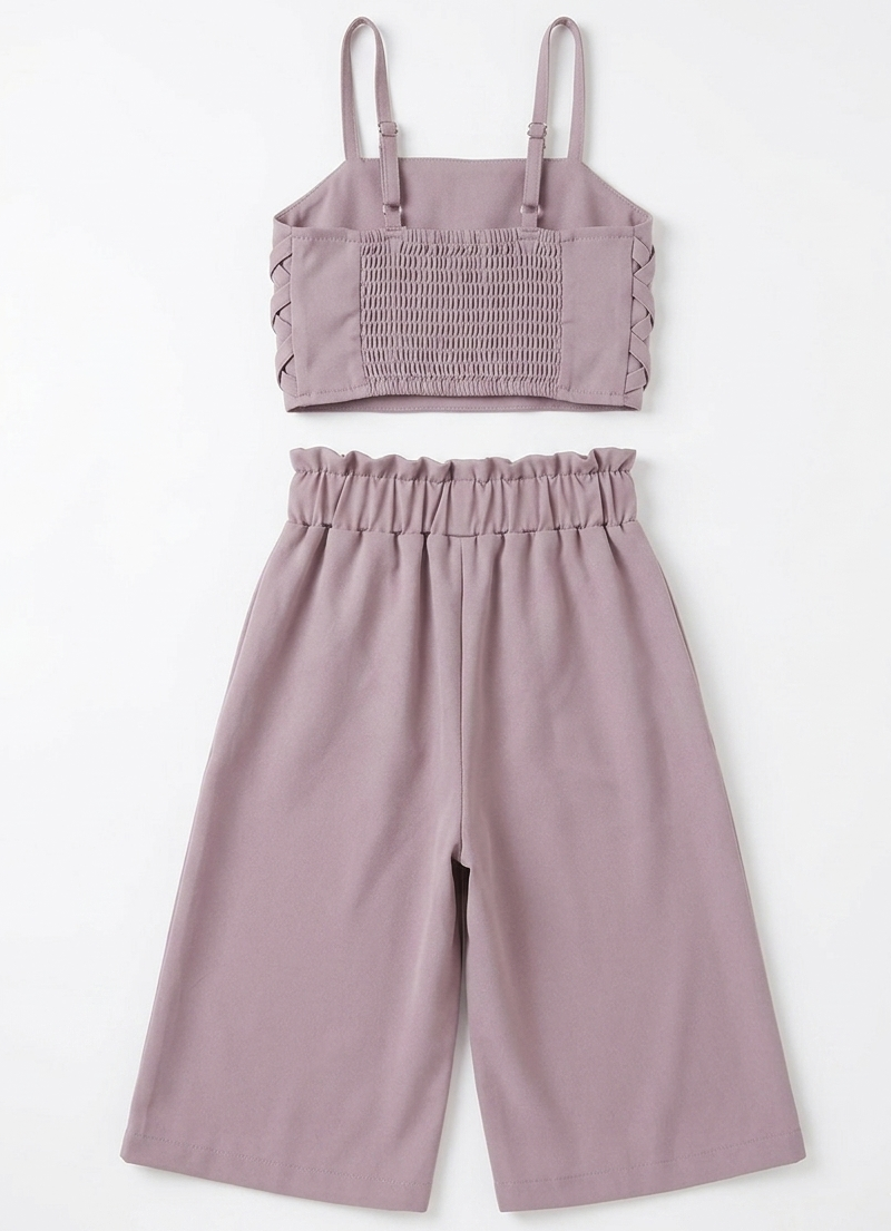 Girls Lilac Woven Crop Top with Wide Leg Pants Co-Ord Set