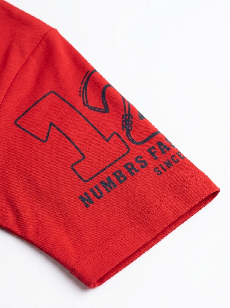 Boys Red 123 Graphic Printed Cotton T-Shirt