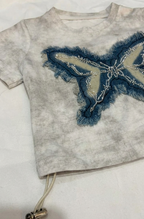 Girls Butterfly T Shirt Set with Denim Shorts