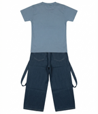 Boys Blue Printed T-Shirt with Denim Cargo long Pants