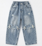 Boys Light Blue Distressed Baggy Fit Denim Jeans