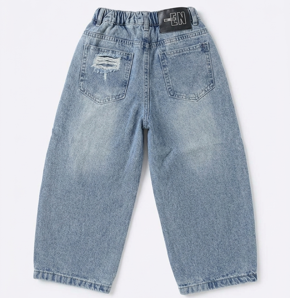 Boys Light Blue Distressed Baggy Fit Denim Jeans