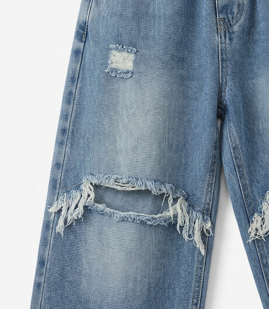 Boys Light Blue Distressed Baggy Fit Denim Jeans