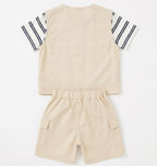 Boys Beige 3-Piece Cargo Shorts Set