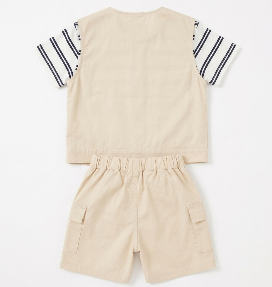 Boys Beige 3-Piece Cargo Shorts Set