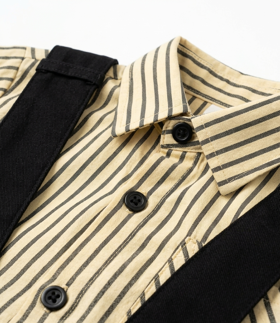 Boys Beige Striped Shirt & Black Cargo Pants Co-Ord Set