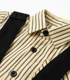 Boys Beige Striped Shirt & Black Cargo Pants Co-Ord Set