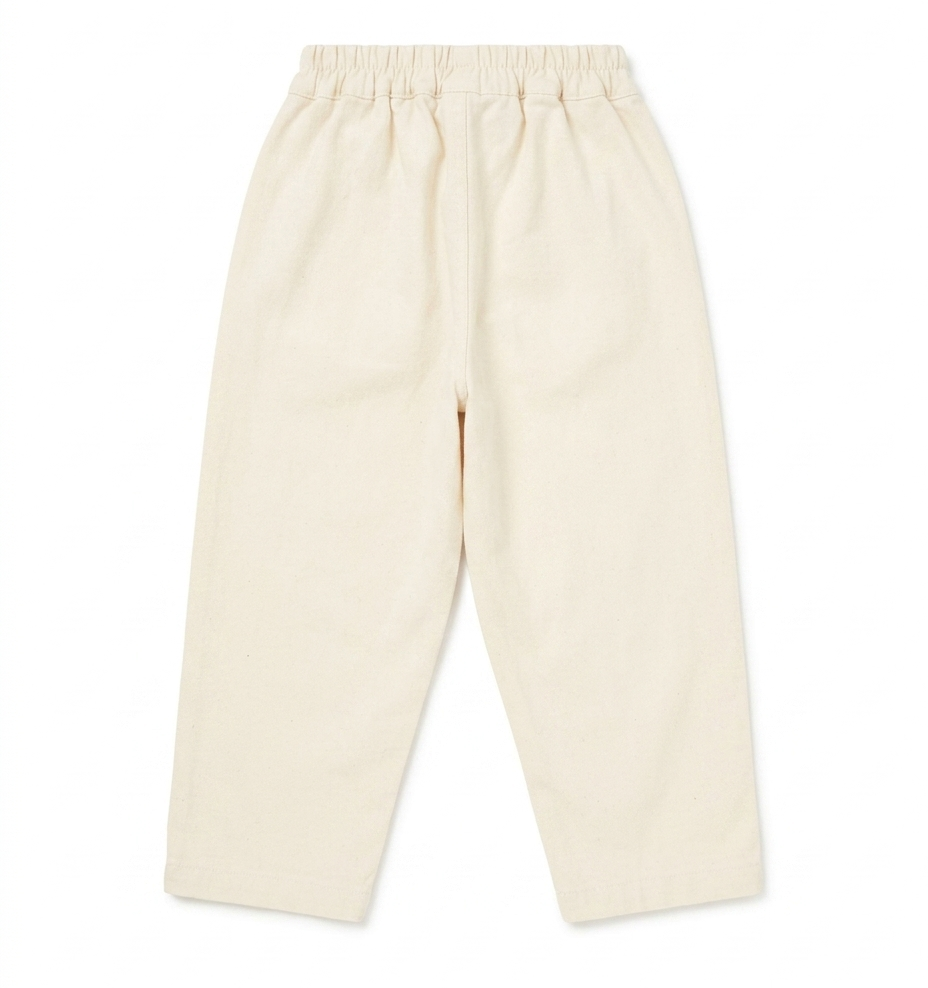Girls Cream Cotton Wide Leg Pants with Floral Lace Pocket