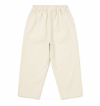 Girls Cream Cotton Wide Leg Pants with Floral Lace Pocket