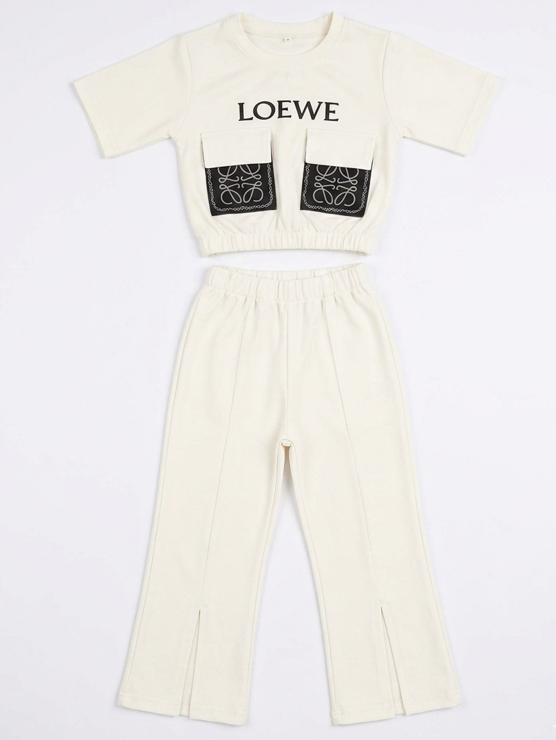 Girls White Cotton Co-Ord Set with Flared Pants