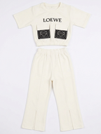 Girls White Cotton Co-Ord Set with Flared Pants