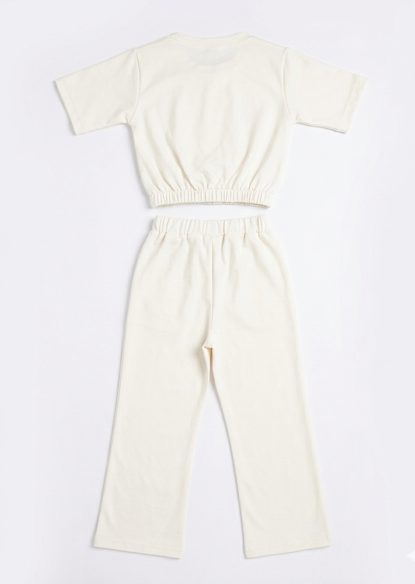 Girls White Cotton Co-Ord Set with Flared Pants