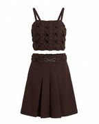Girls Brown Lilac Woven Crop Top with Wide Leg Pants Co-Ord Set