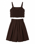 Girls Brown Lilac Woven Crop Top with Wide Leg Pants Co-Ord Set