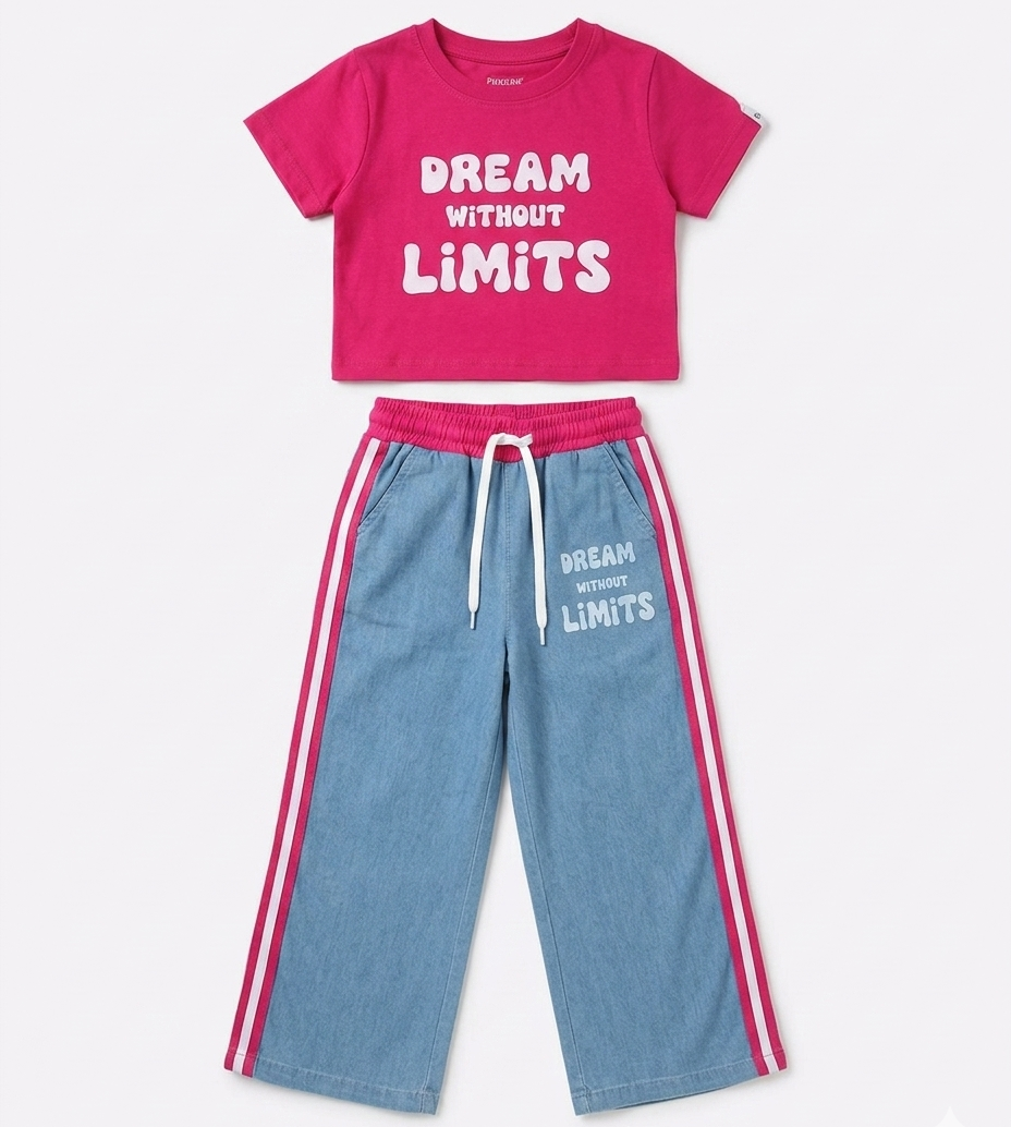 Girls Pink Graphic T-Shirt & Wide Leg Co-Ord Set
