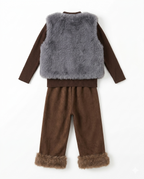 Girls Brown Fur Vest & Wide Leg Pants Winter Co-ord Set