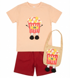 Boys Popcorn Applique T-Shirt & Shorts Set with Matching Tote Bag